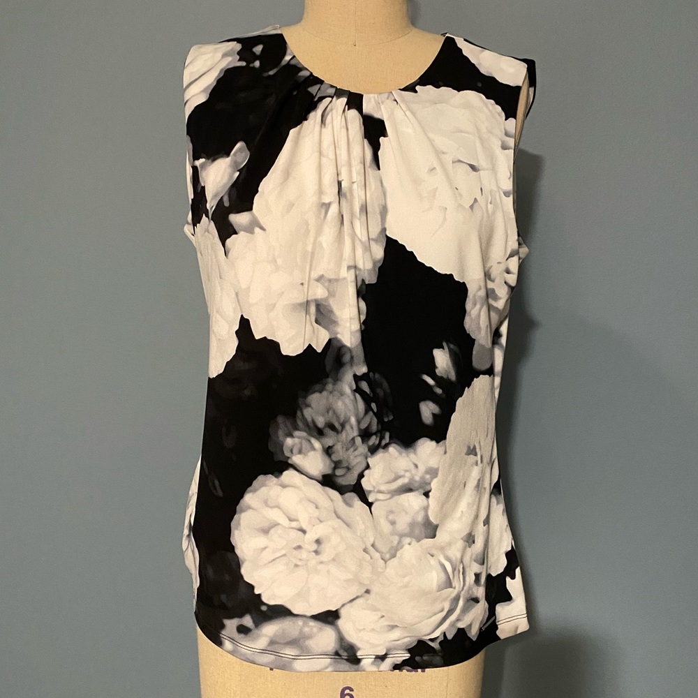 Calvin Klein White and Black Floral Top